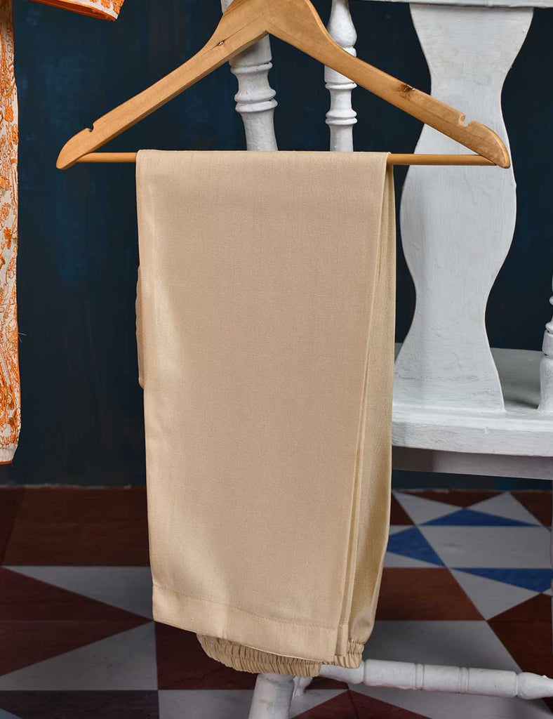 Jacquard Paper Cotton with Embroidered Net Dupatta &amp; Malai Silk Trouser - Orange Love (RTW-2-Peach)