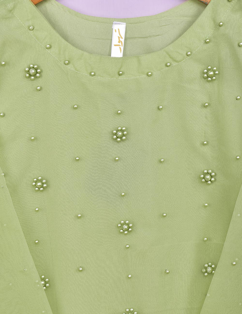 Organza Stitched Kurti - Organza Pearls (T20-042E-LightGreen)