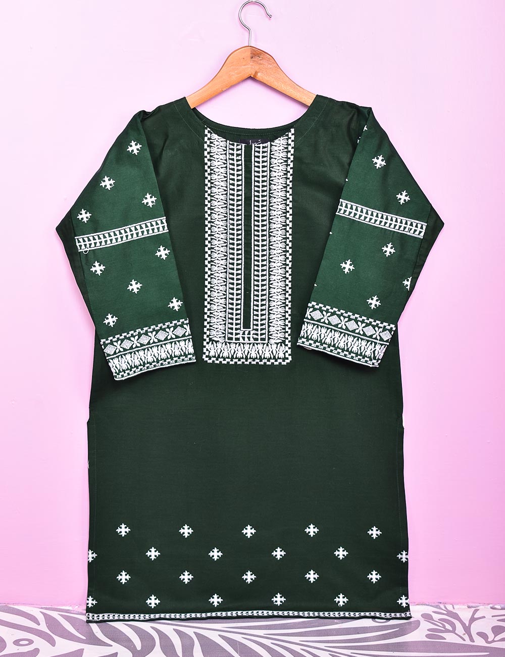 Cotton Embroidered Stitched Kurti - Orthodox (TS-041B-Green)