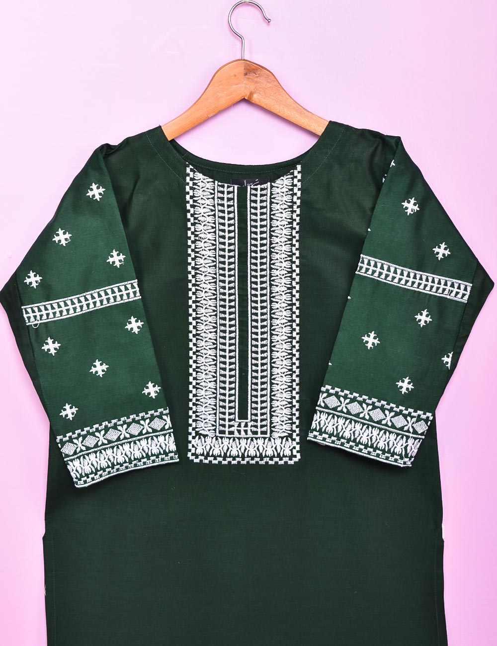 Cotton Embroidered Stitched Kurti - Orthodox (TS-041B-Green)