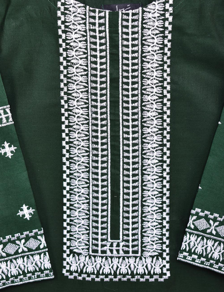 Cotton Embroidered Stitched Kurti - Orthodox (TS-041B-Green)