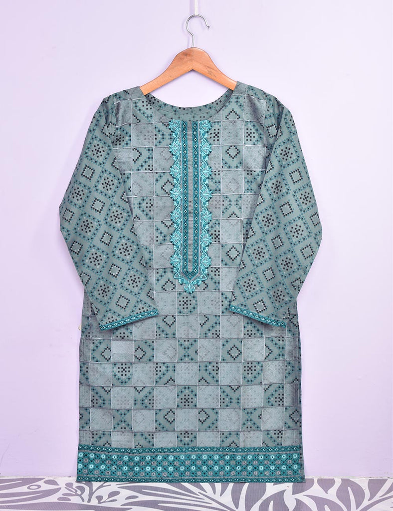Cotton Printed and Embroidered Kurti - Grace (P-127-19-TealGrey)