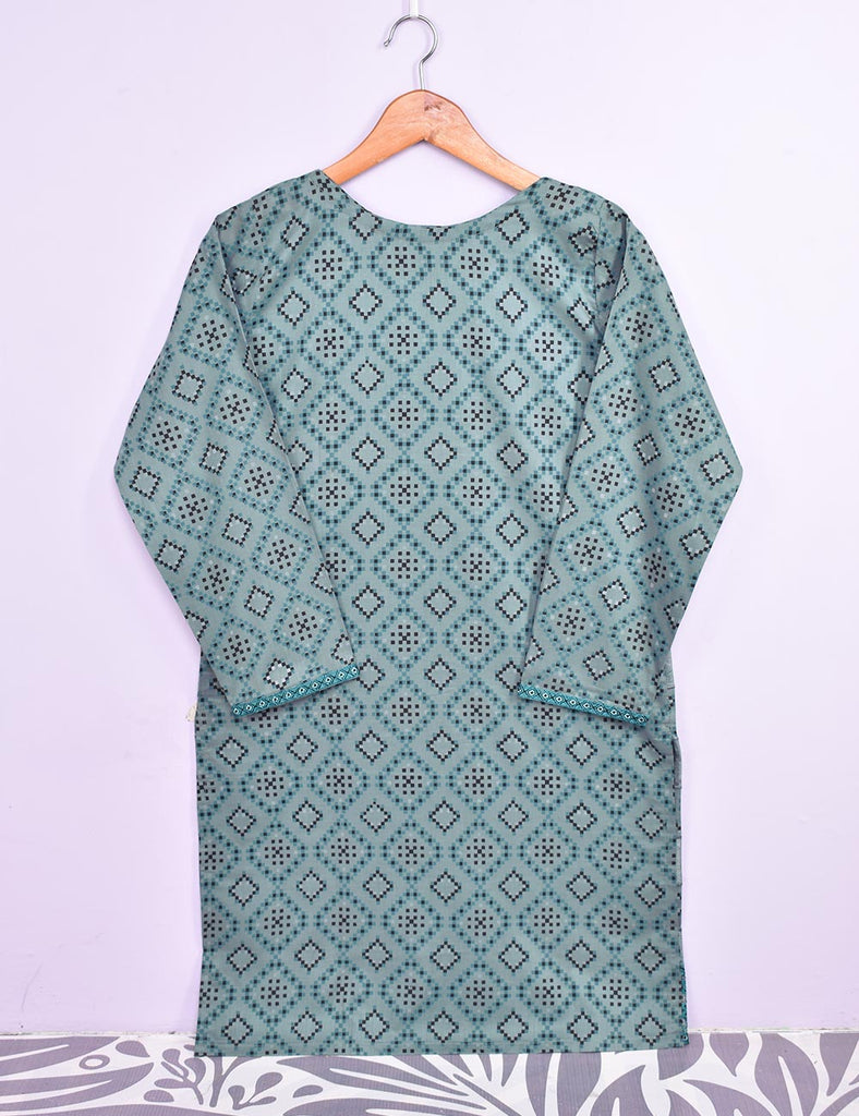 Cotton Printed and Embroidered Kurti - Grace (P-127-19-TealGrey)