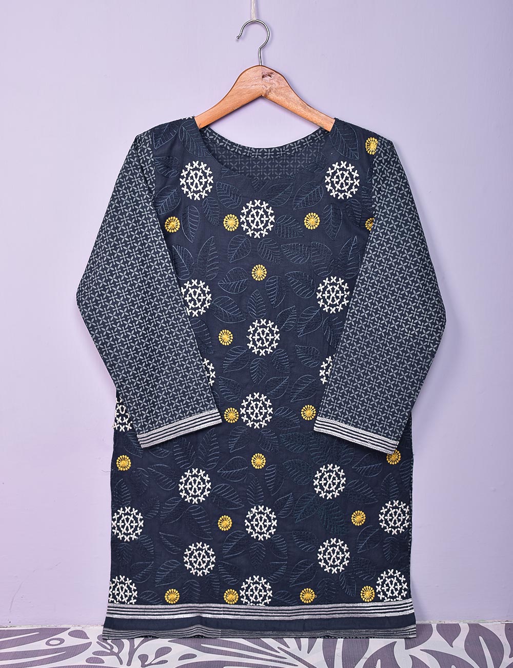 Cotton Printed & Embroidered Kurti - Sunny (P-199-19-Blue)