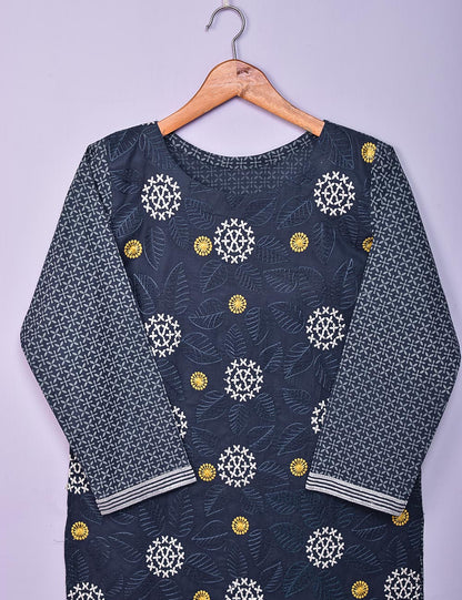 Cotton Printed & Embroidered Kurti - Sunny (P-199-19-Blue)