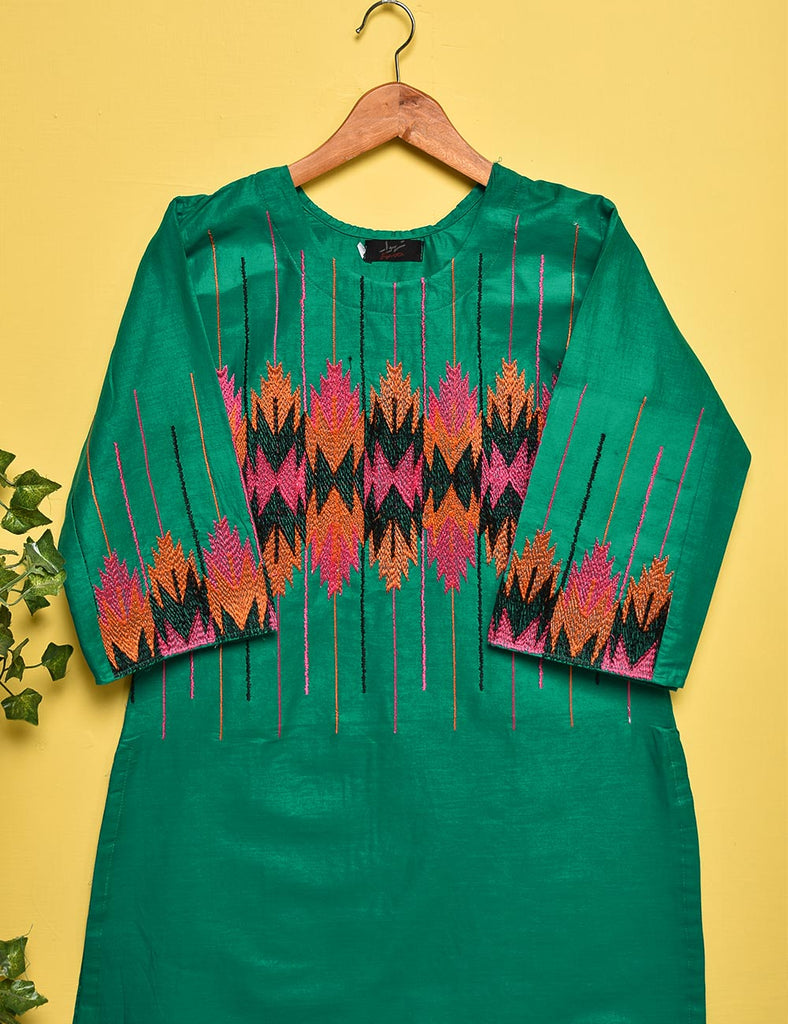 Cotton Embroidered Stitched Kurti - Peruvian Lily (TS-001A-Green)