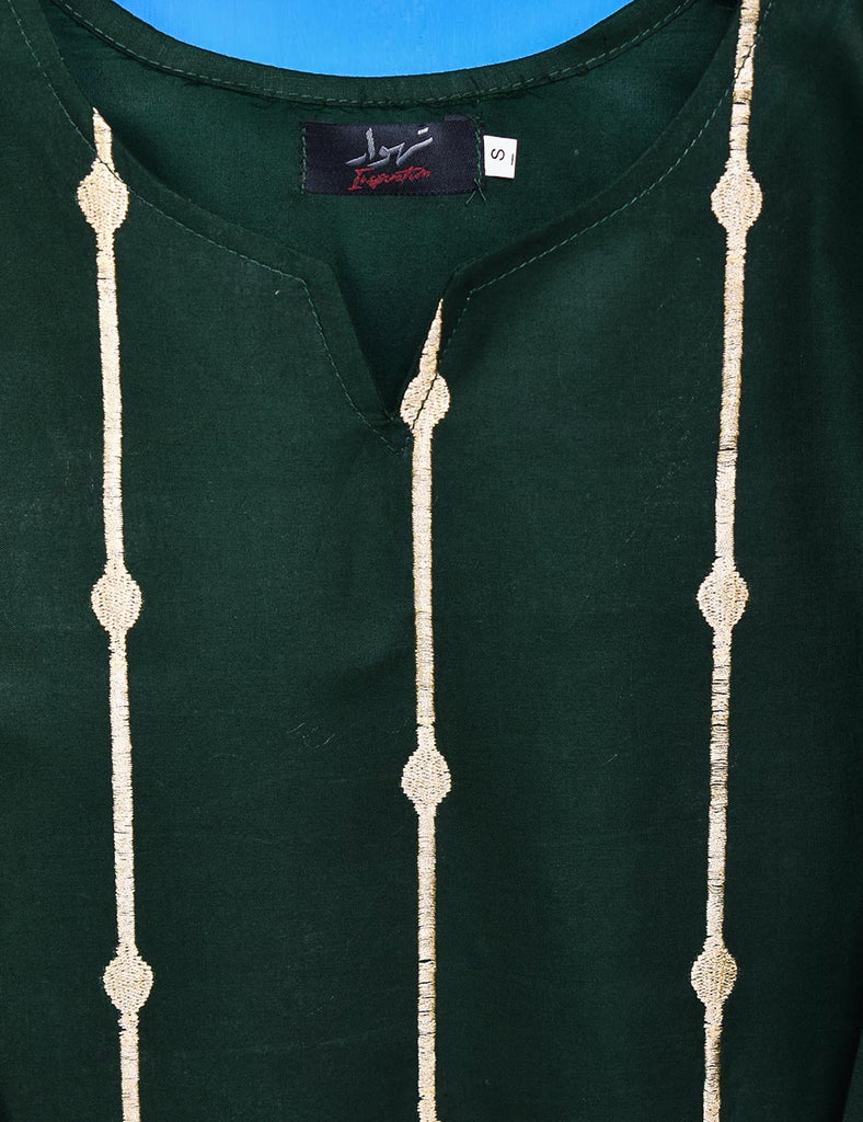 Cotton Embroidered Stitched Kurti - Phoenix (TS-035B-Green)