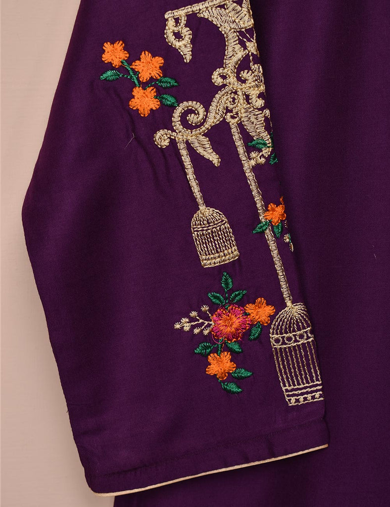 Tehwaar Winter Linen Embroidered Stitched Kurti - Phoenix (TW-07A-Purple)