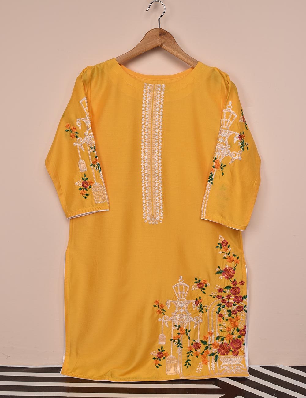 Tehwaar Winter Linen Embroidered Stitched Kurti - Phoenix (TW-07B-Yellow)