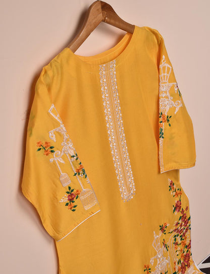 Tehwaar Winter Linen Embroidered Stitched Kurti - Phoenix (TW-07B-Yellow)