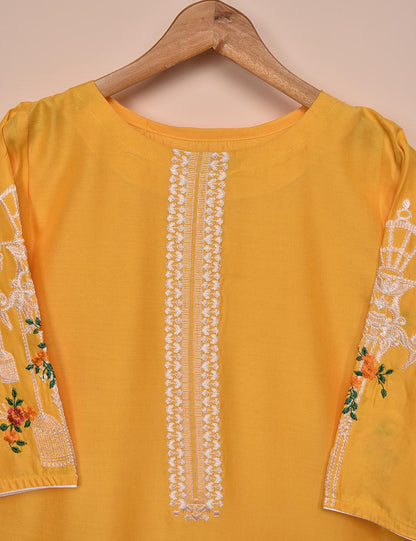 Tehwaar Winter Linen Embroidered Stitched Kurti - Phoenix (TW-07B-Yellow)