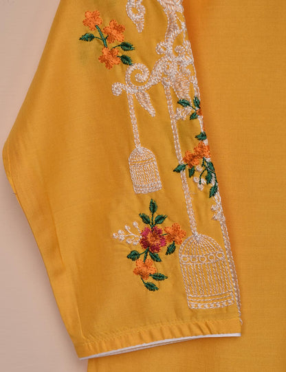 Tehwaar Winter Linen Embroidered Stitched Kurti - Phoenix (TW-07B-Yellow)