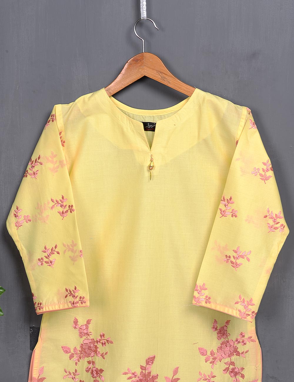 Cotton Embroidered Kurti - Poetic Essence (T20-012-Yellow)