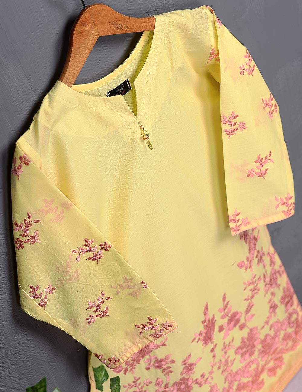 Cotton Embroidered Kurti - Poetic Essence (T20-012-Yellow)