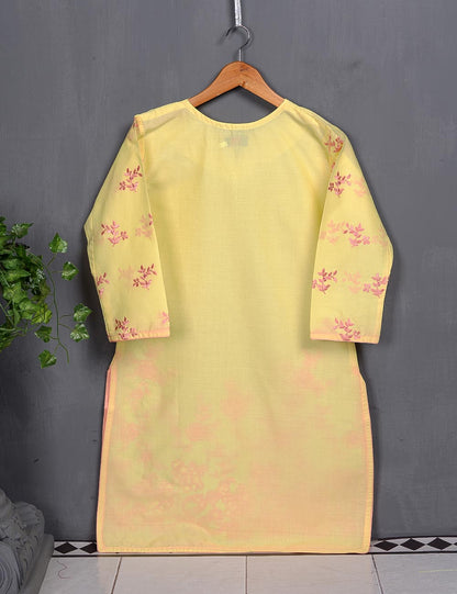 Cotton Embroidered Kurti - Poetic Essence (T20-012-Yellow)