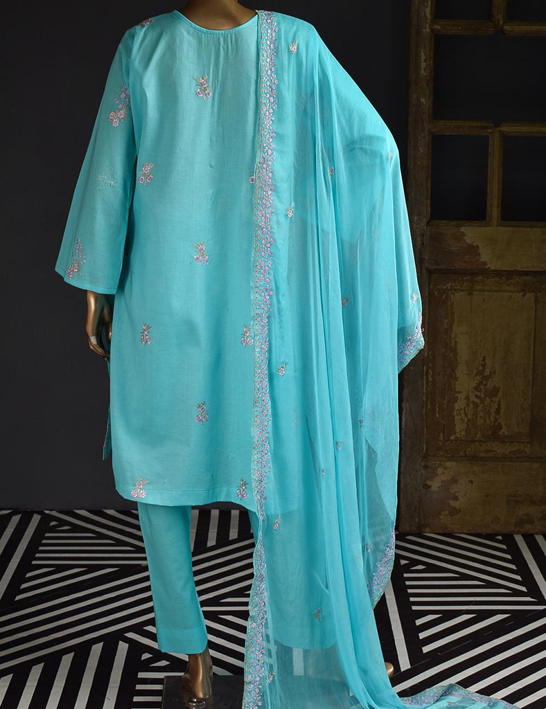 3 Pc Unstitched Embroidered Lawn Dress with Chiffon Embroidered Dupatta - Prague (ZEB-3A)