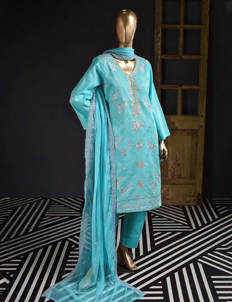 3 Pc Unstitched Embroidered Lawn Dress with Chiffon Embroidered Dupatta - Prague (ZEB-3A)