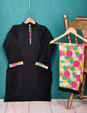 2 Pc Summer Stitched Wear - 2Pc Cotton Stitched Dress With Printed Shalwar - Prismatic Black (STP-002A)