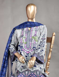 3 Pc Unstitched Linen Printed &amp; Embroidered Dress with Printed Wool Shawl Dupatta - Prolific hues (KL-07)