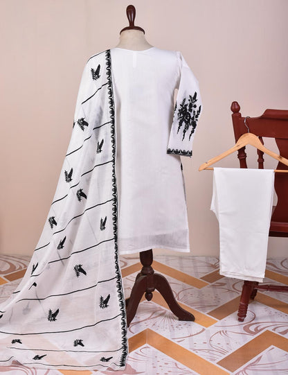 RTW-16-White - 3 Pc Embroidered Paper Cotton