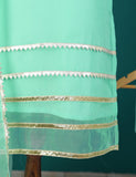 3 Pc Stitched Organza Suit With Organza Dupatta and Malai Trouser - Wayfarer (RTW-24-AquaGreen)