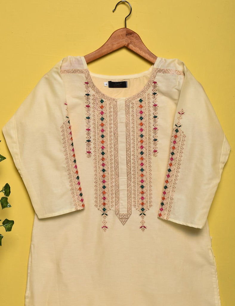 Cotton Embroidered Stitched Kurti - Rangooli (TS-012A-Cream)