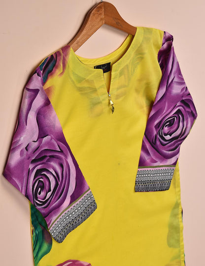 Lawn Digital Printed Stitched Kurti - Roseate Love (T20-051C-MultiYellow)