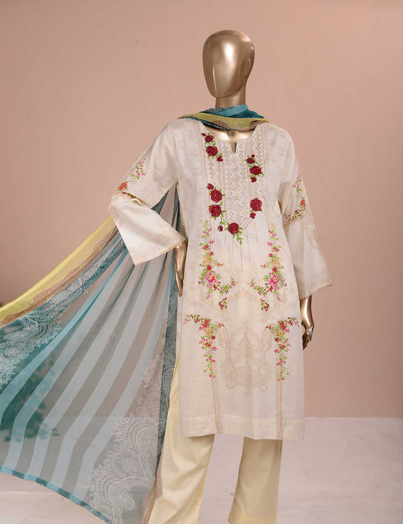 3 Pc Unstitched Lawn Embroidered Dress with Chiffon Dupatta - Seven Heavens (EC-5A)
