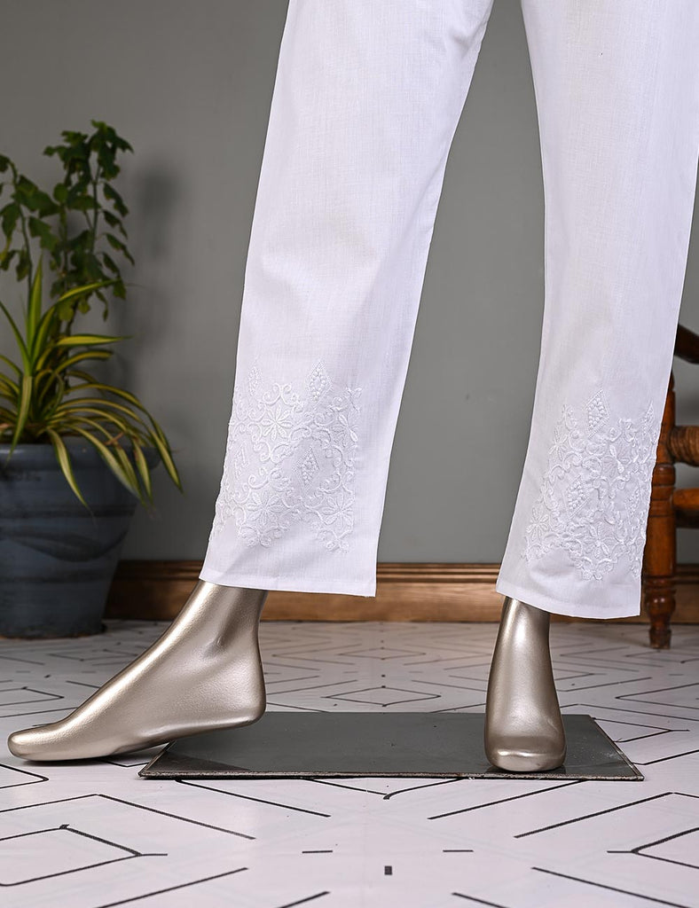 Super Quality Polyester Cotton Embroidered Stitched Trouser - (STC-03C-White)