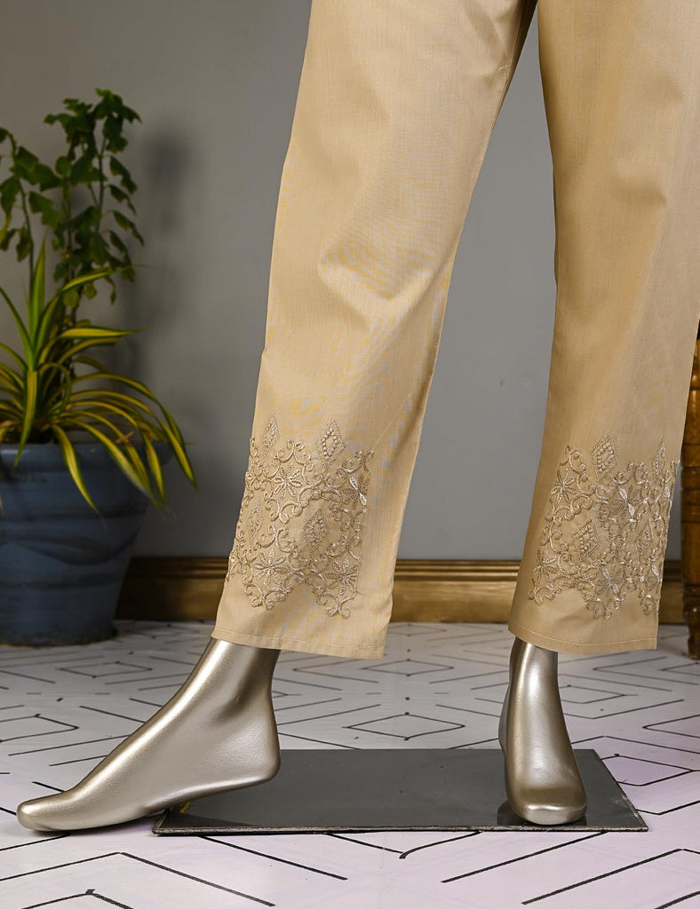 Super Quality Polyester Cotton Embroidered Stitched Trouser - (STC-03D-Skin)