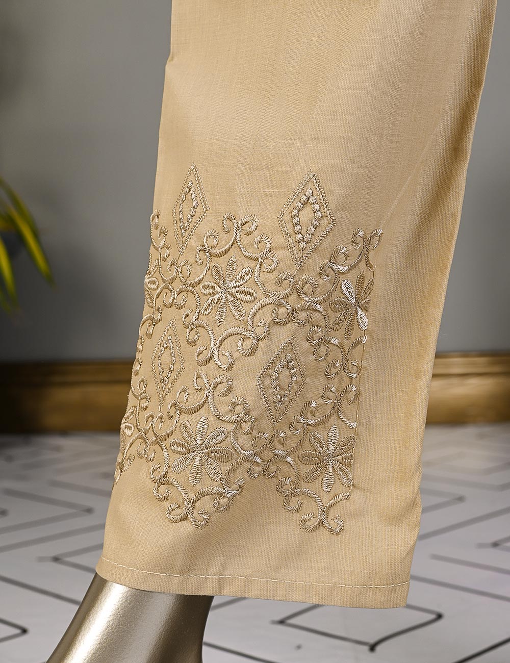 Super Quality Polyester Cotton Embroidered Stitched Trouser - (STC-03D-Skin)