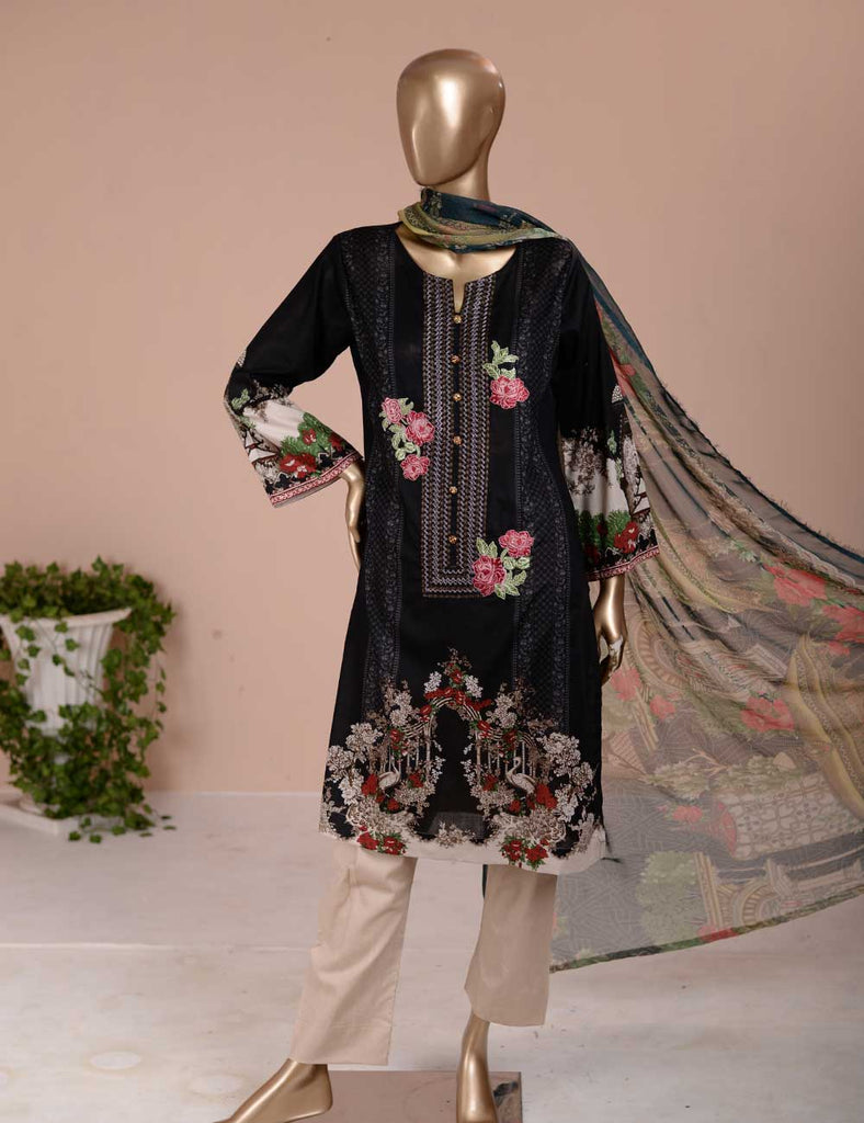 3 Pc Unstitched Lawn Embroidered Dress with Chiffon Dupatta - Summer Love (EC-6A)