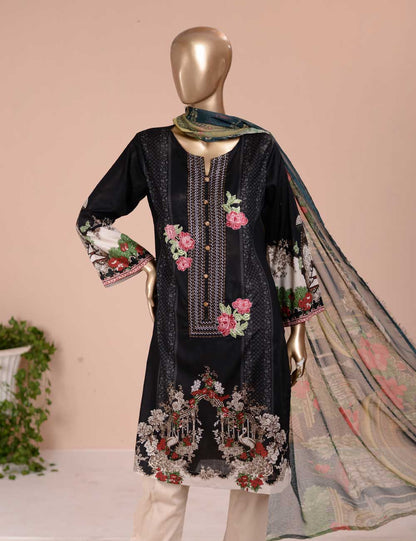 3 Pc Unstitched Lawn Embroidered Dress with Chiffon Dupatta - Summer Love (EC-6A)