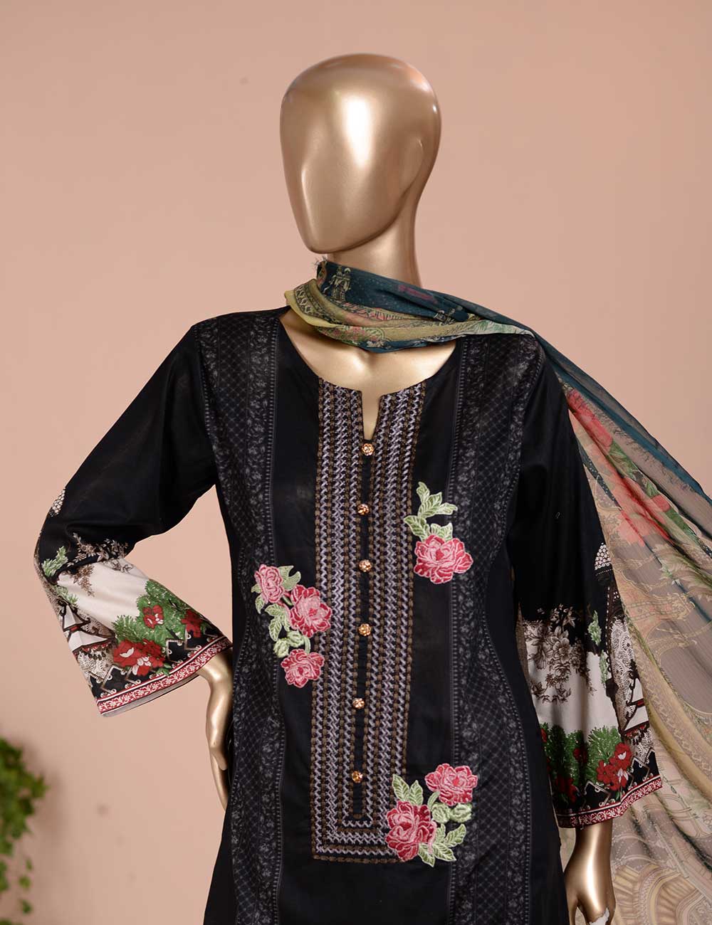 3 Pc Unstitched Lawn Embroidered Dress with Chiffon Dupatta - Summer Love (EC-6A)