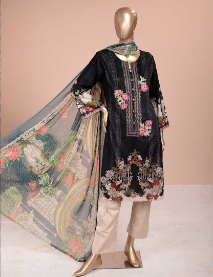 3 Pc Unstitched Lawn Embroidered Dress with Chiffon Dupatta - Summer Love (EC-6A)