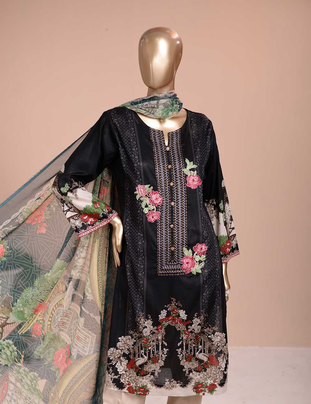 3 Pc Unstitched Lawn Embroidered Dress with Chiffon Dupatta - Summer Love (EC-6A)