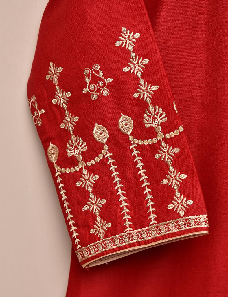 Tehwaar Winter Linen Embroidered Stitched Kurti - Scarlet Letter (TW-04A-Red)