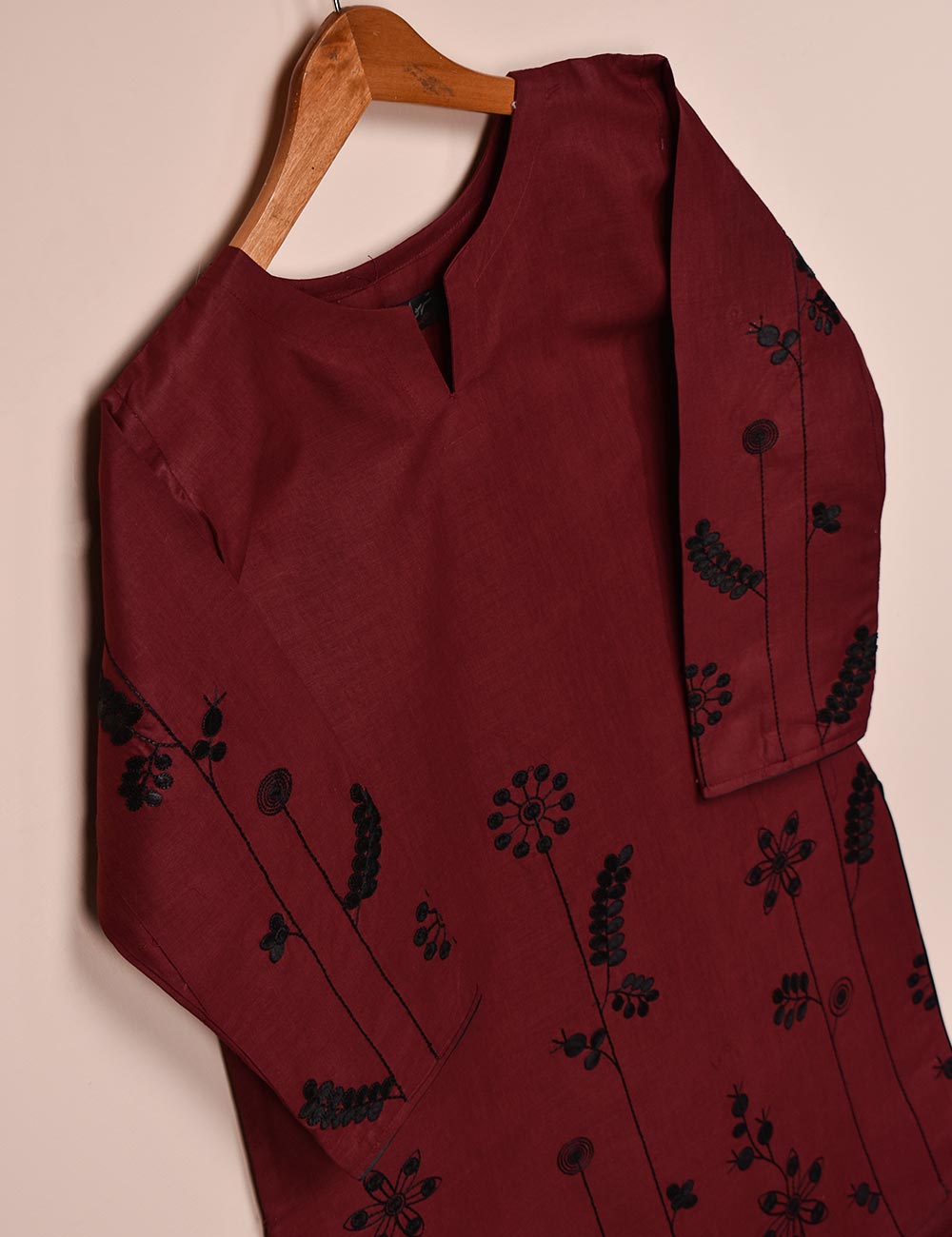 Cotton Embroidered Stitched Kurti - Seedhead (T20-058A-Maroon)