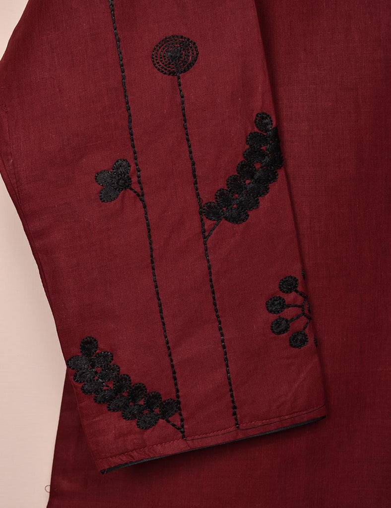 Cotton Embroidered Stitched Kurti - Seedhead (T20-058A-Maroon)