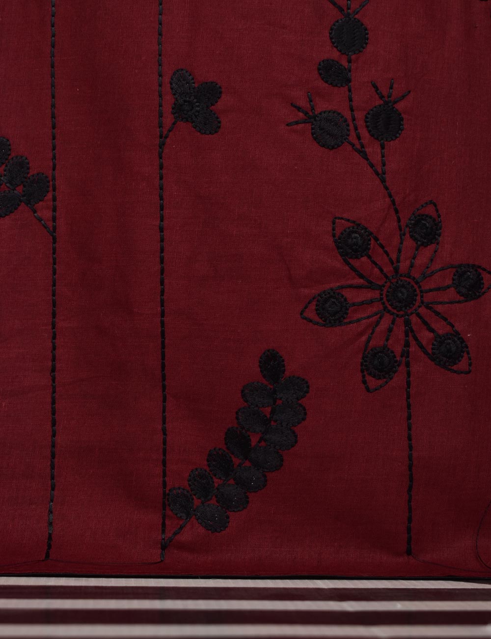 Cotton Embroidered Stitched Kurti - Seedhead (T20-058A-Maroon)