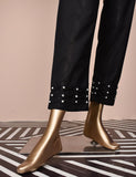 Ready To Wear Cotton Trouser With Stylish Pearls - Snowy Mood (CT-8-Black)