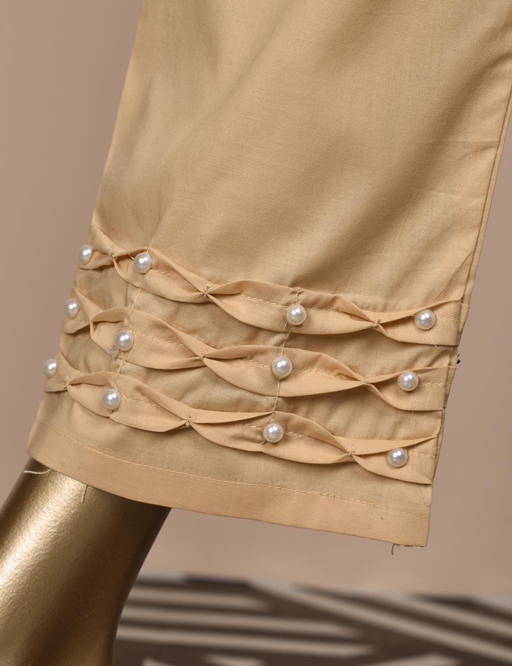 Ready To Wear Cotton Trouser With Stylish Pearls - Snowy Mood (CT-9-Skin)