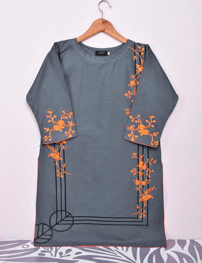 Cotton Embroidered Stitched Kurti - Splish Splash (TS-037B-GreyishBlue)