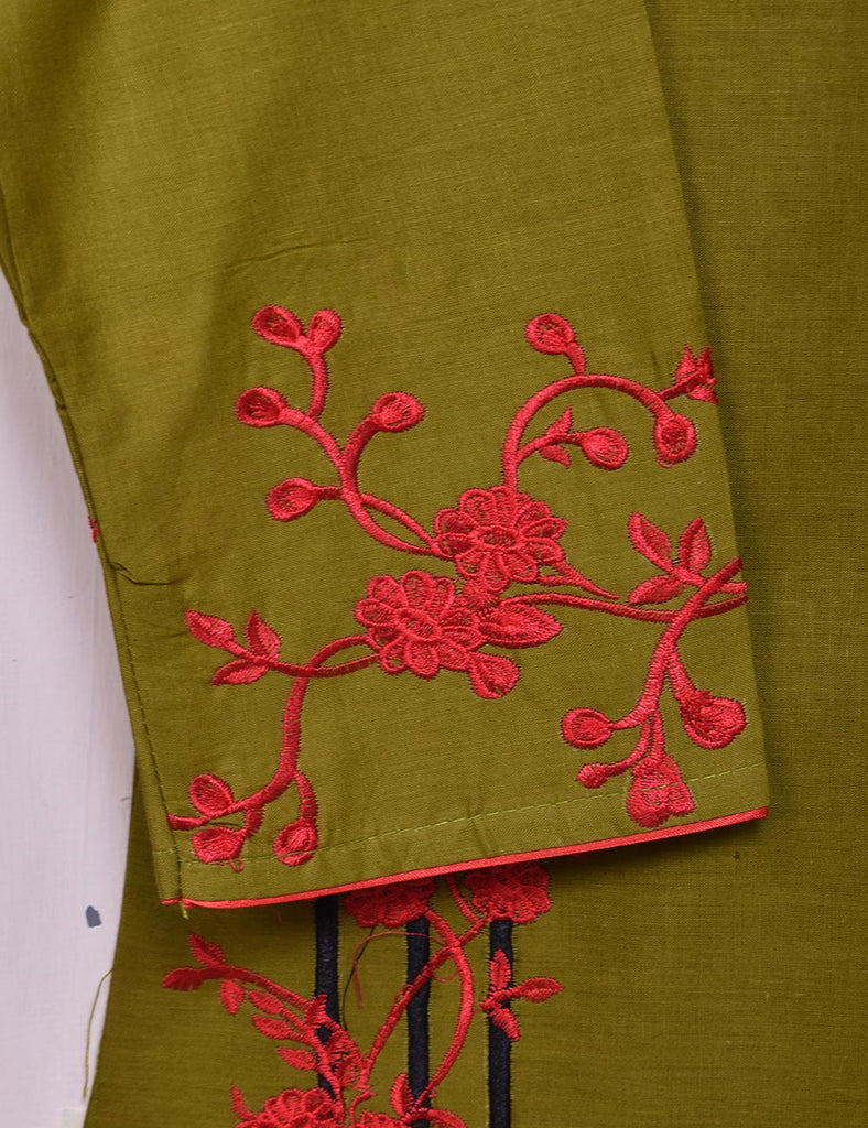 Cotton Embroidered Stitched Kurti - Splish Splash (TS-037C-Moss)