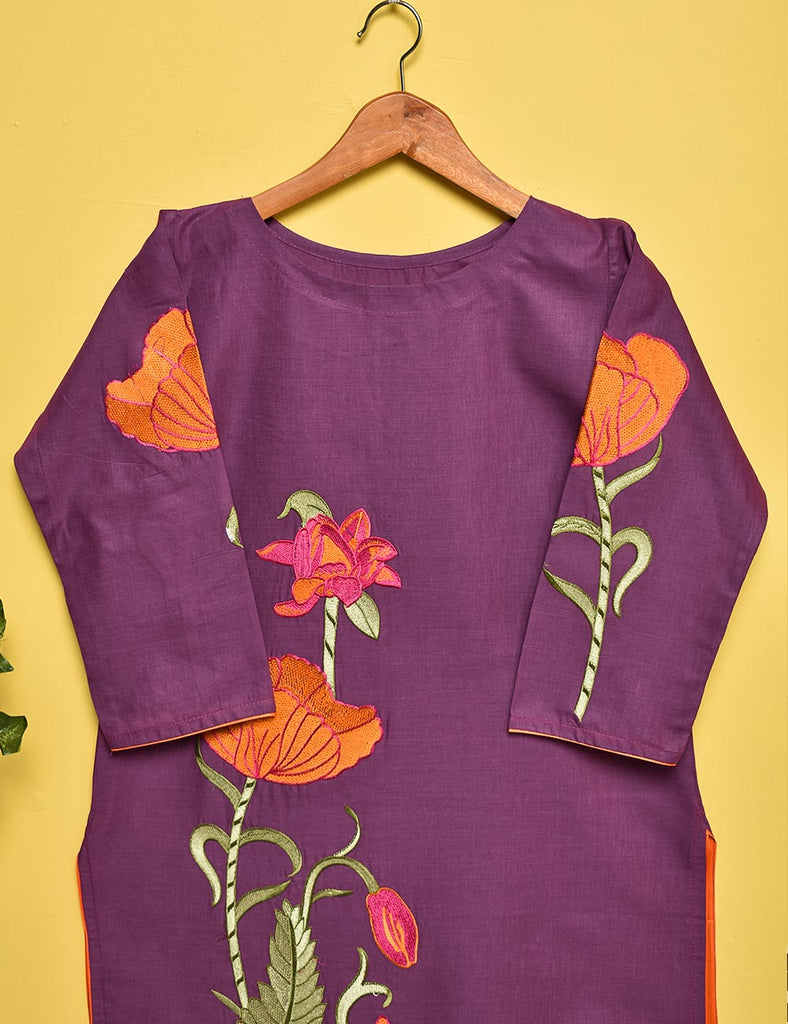 Cotton Embroidered Stitched Kurti - Stunning Poppy (TS-004B-Purple)