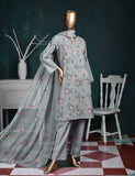 3 Pc Printed and Embroidered Cotton Dress with Embroidered Chiffon Dupatta - Sunflower (CE-1A-LightGray)