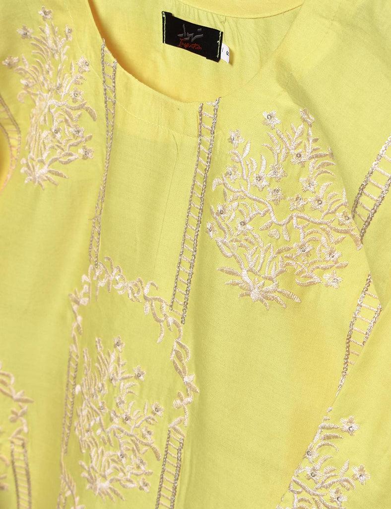 Cotton Embroidered Stitched Kurti - Sunflower (T20-063-Yellow)