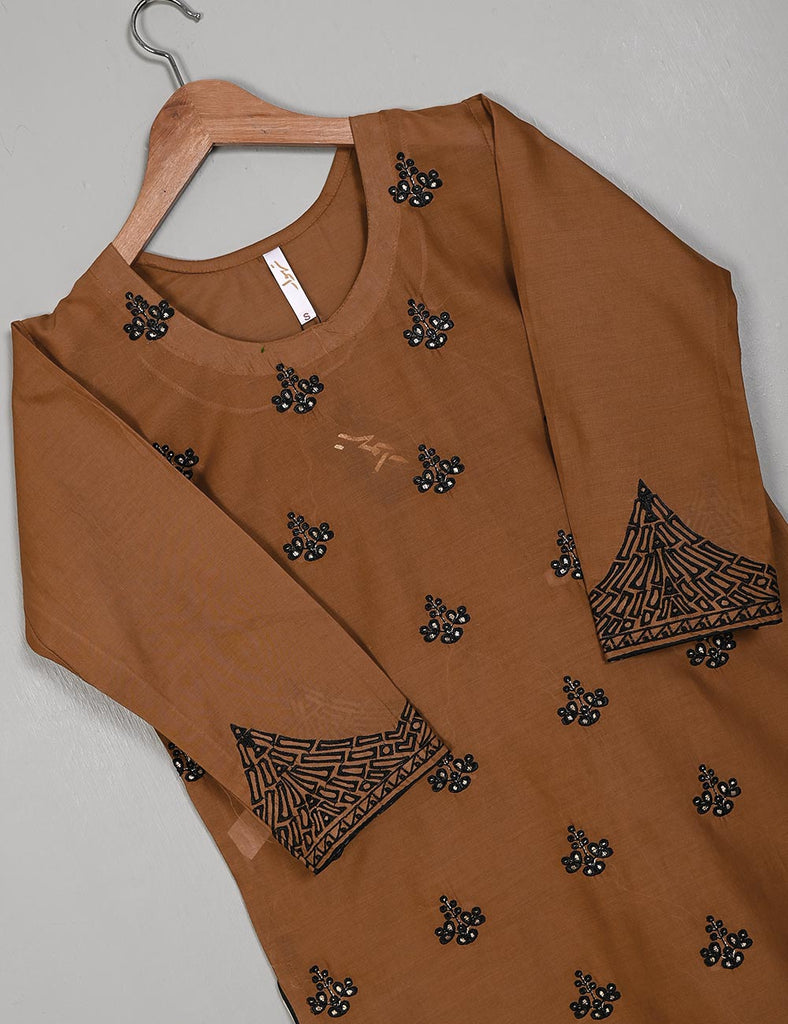 Cambric Embroidered Kurti - Glimps (T20-006B-Brown)
