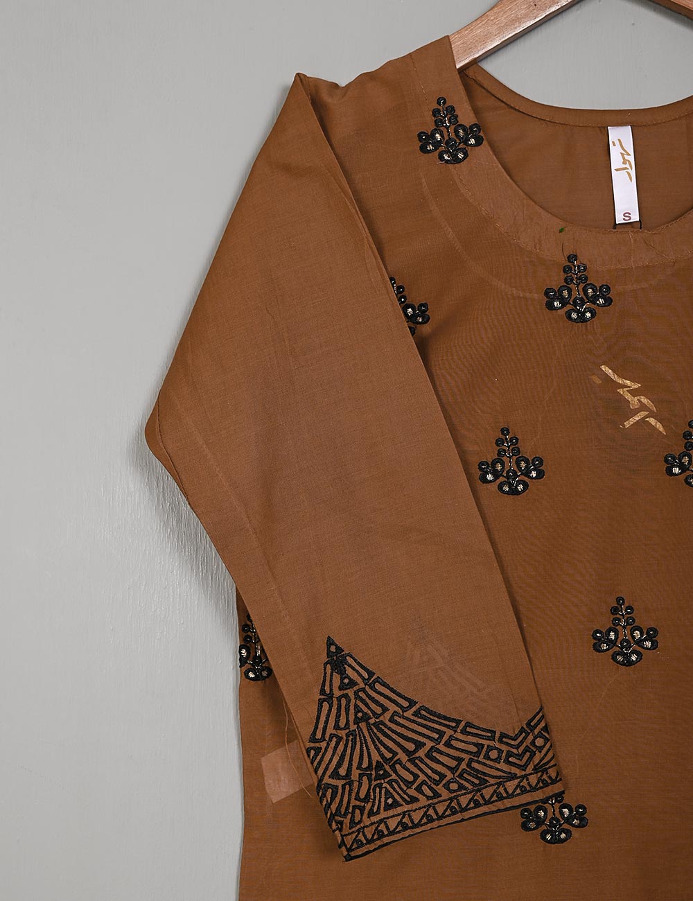 Cambric Embroidered Kurti - Glimps (T20-006B-Brown)