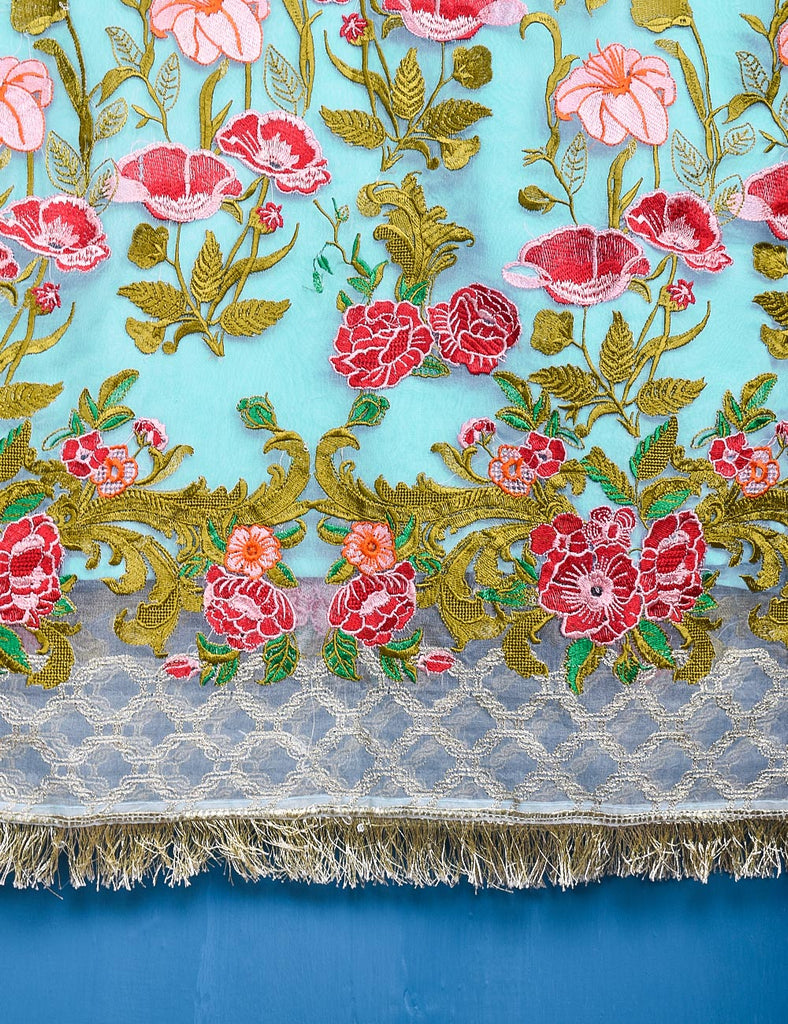 Chiffon Embroidered Stitched Kurti - Gossamer love (TIE-19-SkyBlue)